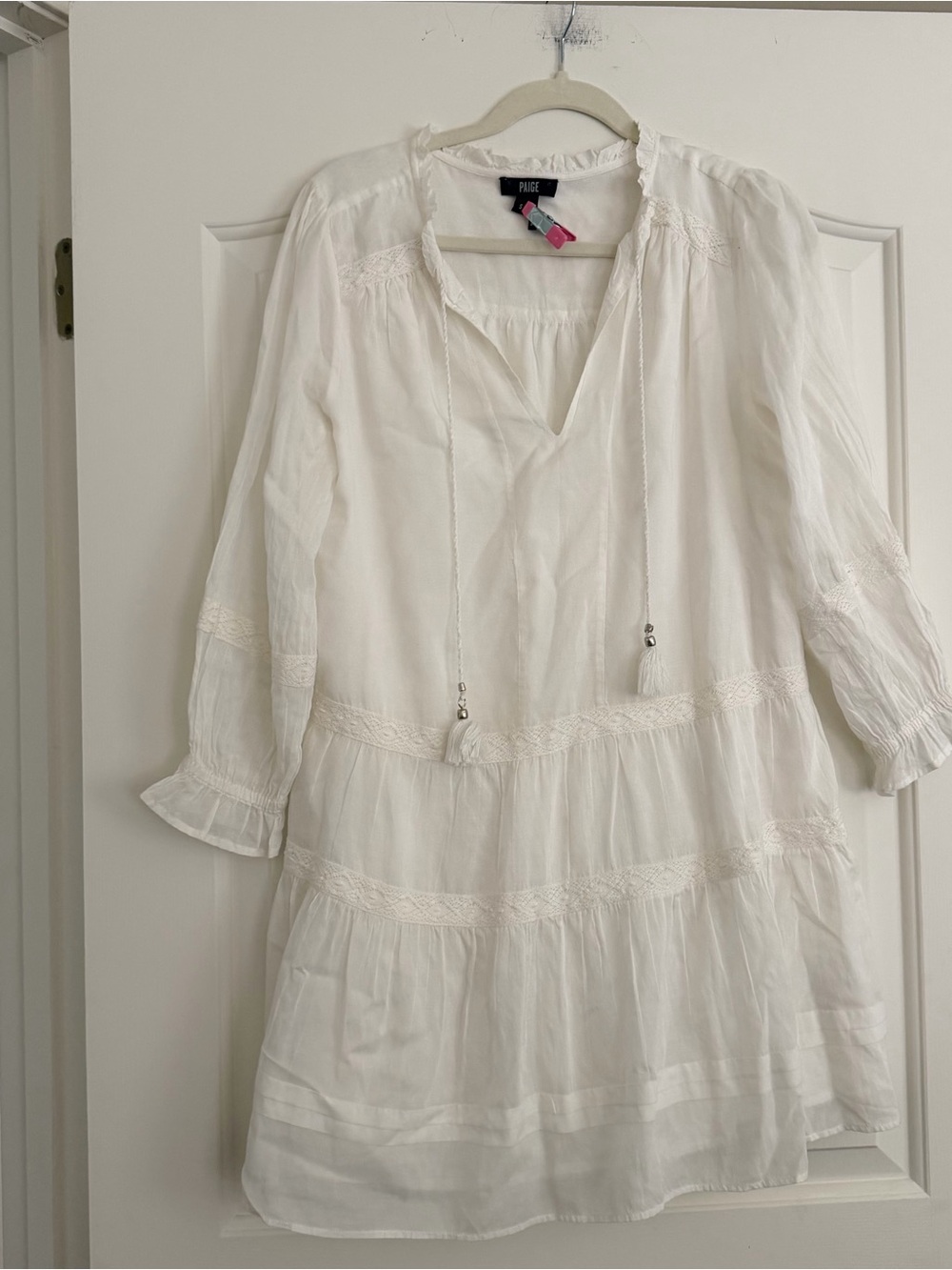 PAIGE White Lace Trim Boho Tunic Dress Size S